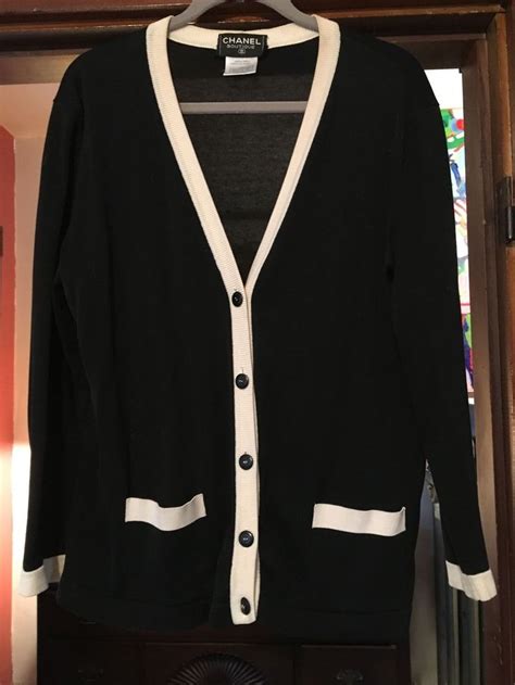 chanel overlapping black cardigan|Chanel cardigan pullover.